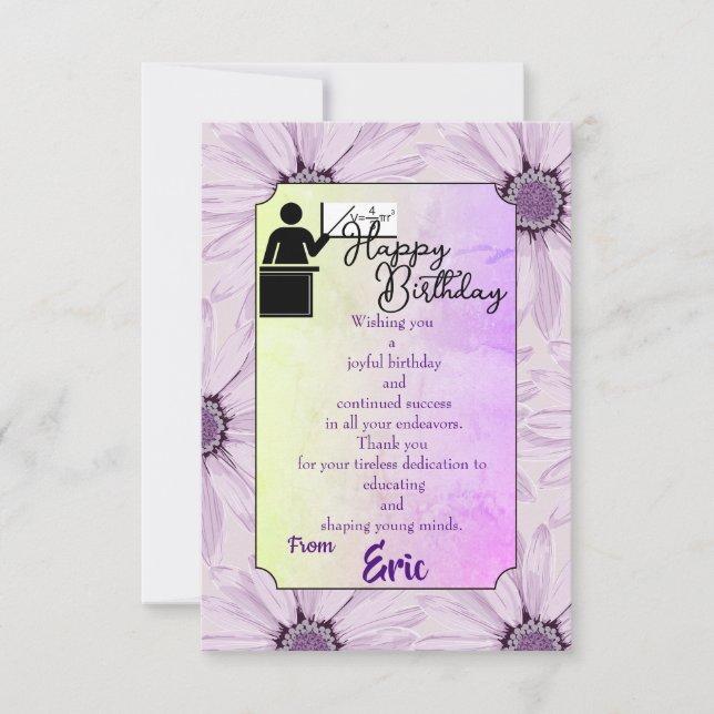 Teacher's Birthday  Card (Front)