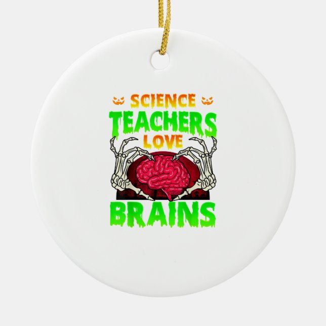 Teachers Brains Skeleton Hand Heart Halloween Ceramic Tree Decoration (Front)