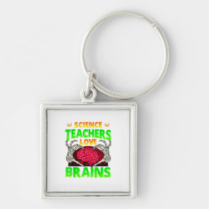 Teachers Brains Skeleton Hand Heart Halloween Key Ring