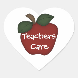 Teachers Care-Red Apple Heart Sticker