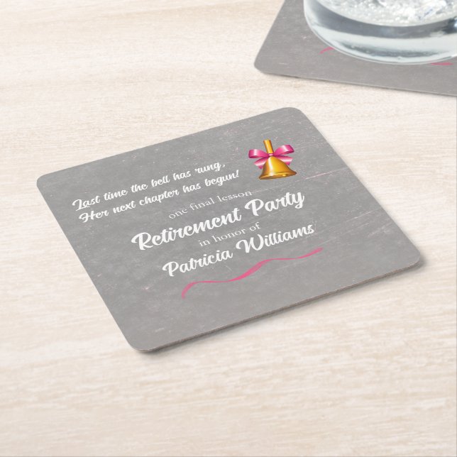 Teachers Classic School Bell Retirement Party Square Paper Coaster (Angled)