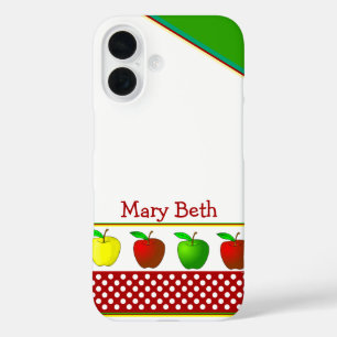 Teacher's Colorful Apples Custom Name iPhone 16 Case