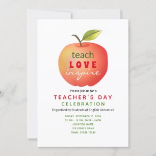 Teachers Day Red Apple Invitation