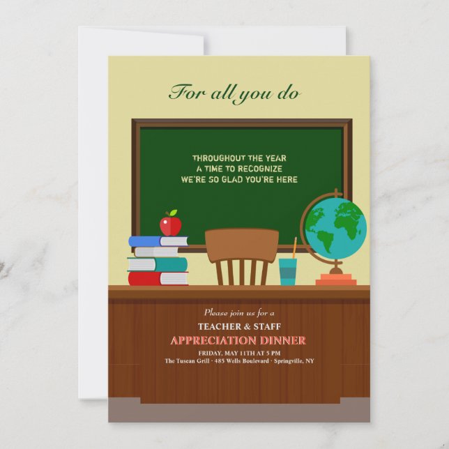 Teacher's Desk Appreciation Dinner Invitation (Front)