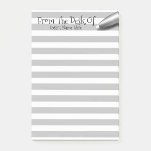Teachers desk pen name lined grey grey post-it notes