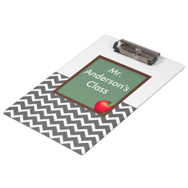 Teachers Grey Chevron Chalkboard Clipboard (Angled)