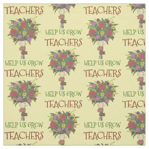 Teachers Help Us Grow Flower Bouquet Kid Hands Fabric