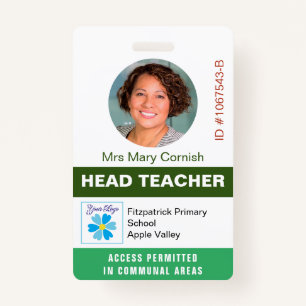 Teacher's ID Name Tag, Job Title and Logo Photo ID Badge