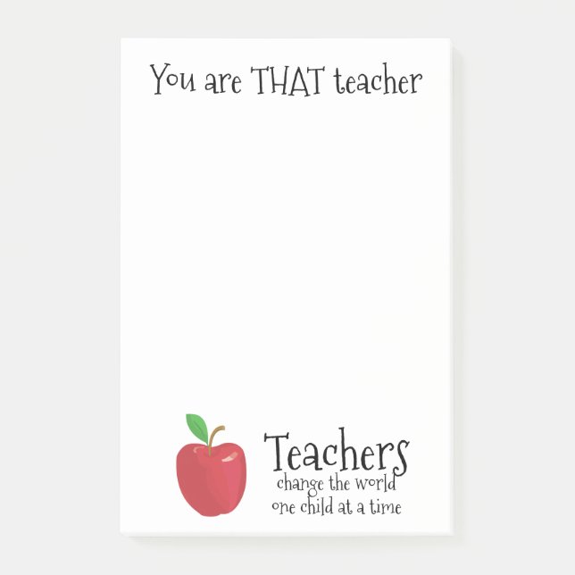Teachers inspirational quote red apple thank you post-it notes (Front)