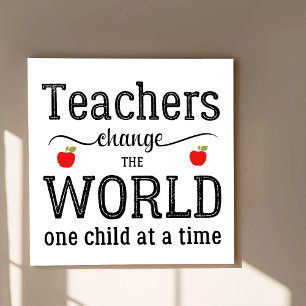 Teachers inspirational script quote and red apples poster
