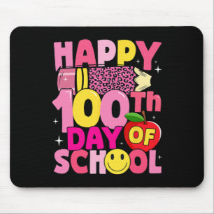 Teachers Kids Happy 100th Day Of School Pink Leopa Mouse Mat