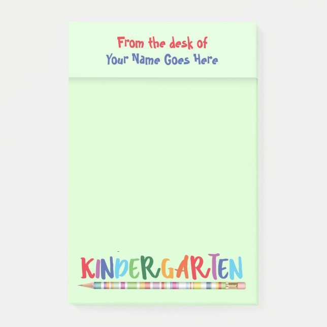 Teachers kindergarten desktop name pencil green post-it notes (Front)