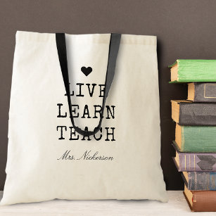 Teachers Live Learn Teach Heart Personalised Tote Bag