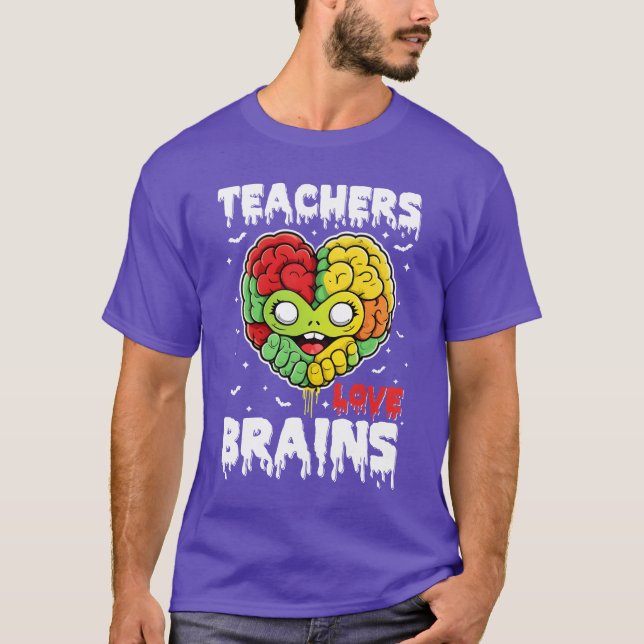 Teachers Love Brains Halloween Costumerickreat vin T-Shirt (Front)