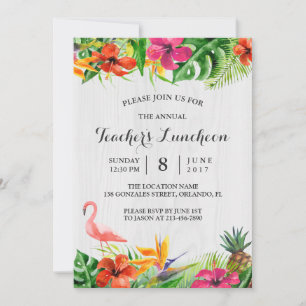 Teacher's Luncheon   Tropical Floral Flamingo Invitation
