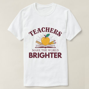 Teachers Make The World Brighter Apple Book T-Shirt