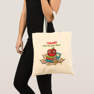 "Teachers Make The World Great" Cute Apple  Tote Bag