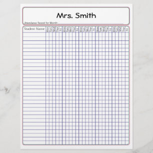 Teacher's Monthly Attendance Record