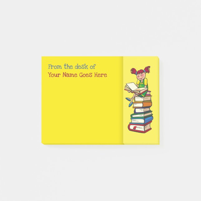 Teachers name desk note organiser books girl fun (Front)