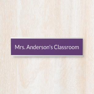 Teacher's Name  Purple and White Classroom Door Sign