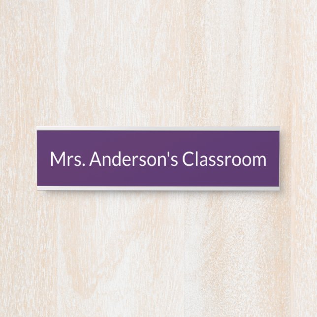 Teacher's Name  Purple and White Classroom Door Sign (Front)