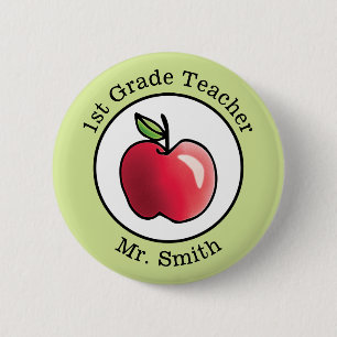 Teacher's Name Red apple Personalised 6 Cm Round Badge