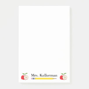 Teacher's Name with Apples and Pencil 4 x 6 Post-it Notes