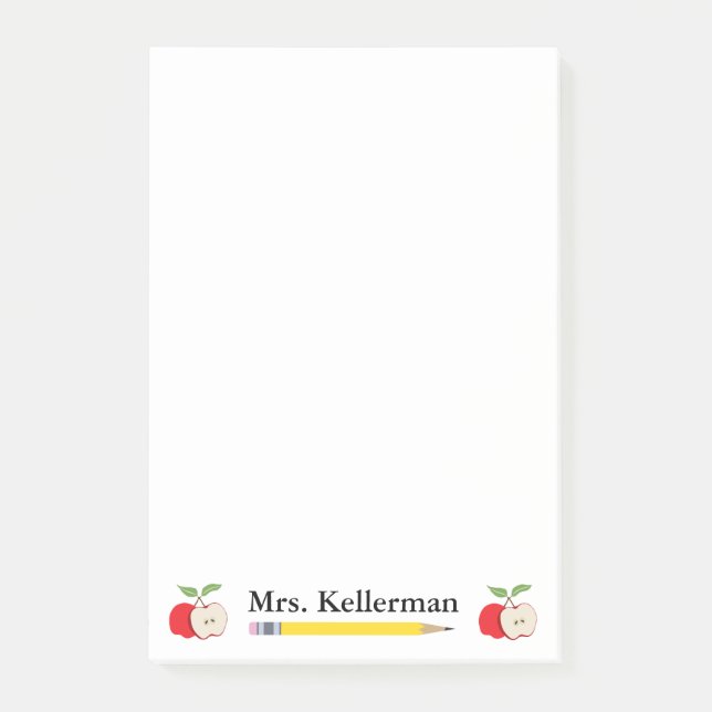 Teacher's Name with Apples and Pencil 4 x 6 Post-it Notes (Front)