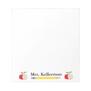 Teacher's Name with Apples and Pencil 5.5 x 6 Notepad