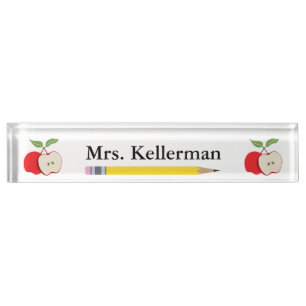 Teacher's Name with Apples and Pencil Nameplate