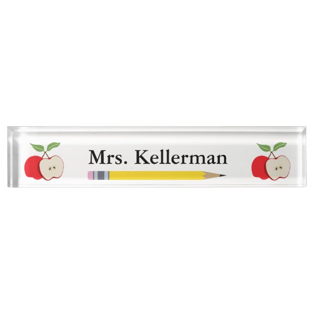 Teacher's Name with Apples and Pencil Nameplate (Front)