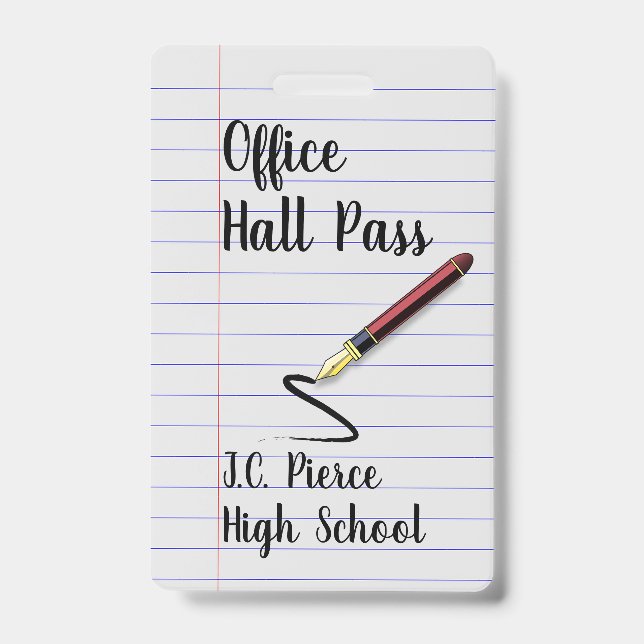Teachers Notebook Paper School Hall Pass Badge ID Badge (Front)