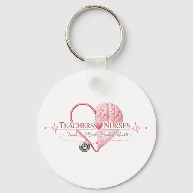 Teachers Nurses Heart Brain Pink Design Key Ring (Front)