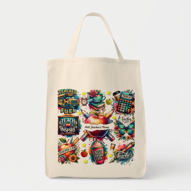 Teachers Personalise Name Tote Bag Gift  (Front)