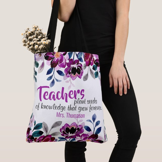 Teachers Plant Seeds of Knowledge Teacher Name Tote Bag (Close Up)