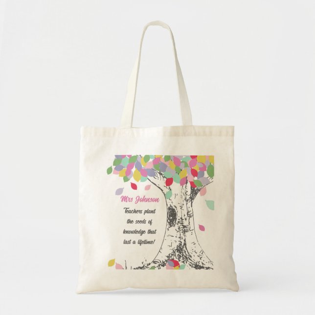 Teachers Plant the seed of knowledge rainbow tree Tote Bag (Front)