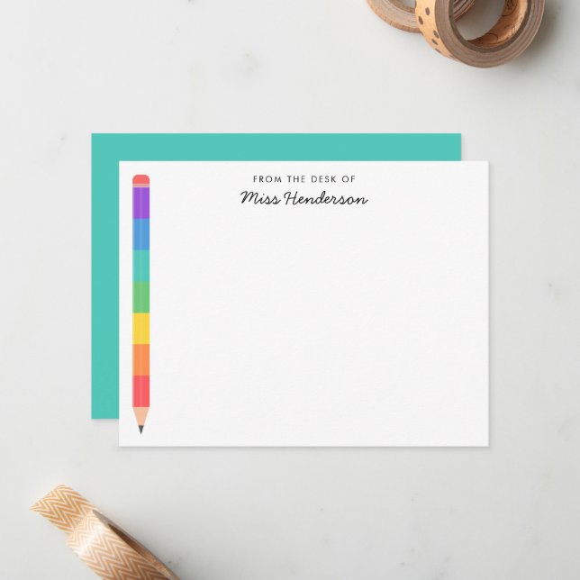 Teacher's Rainbow Pencil Custom  Card (Front/Back In Situ)