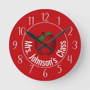 Teachers Red  Apple Personalised Round Clock