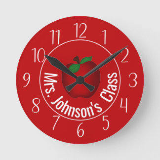Teachers Red Apple Personalised Round Clock