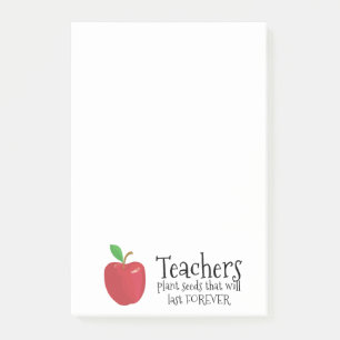 Teachers sayings single red apple plant seeds post-it notes