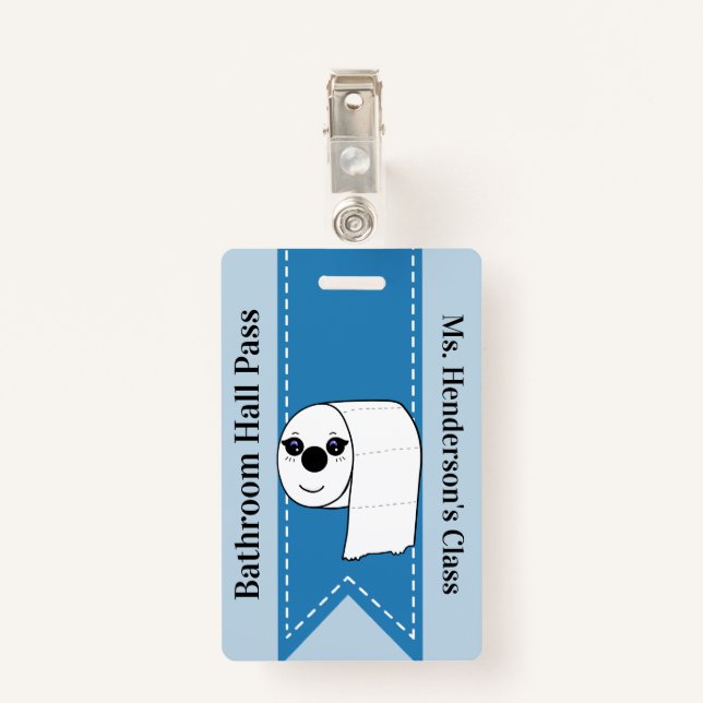 Teachers School Bathroom Hall Pass Badge ID Badge (Back with Clip)