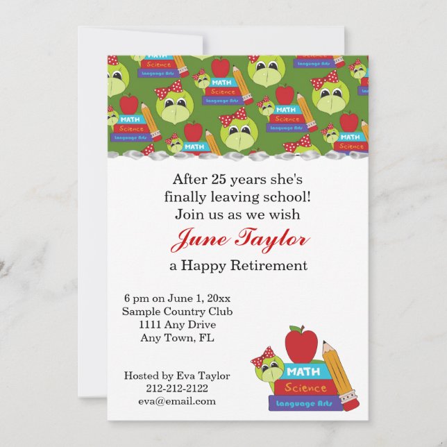 Teachers School Books Retirement Party Invitation (Front)