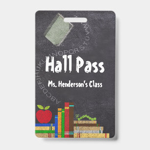 Teachers School Chalkboard Hall Pass ID Badge