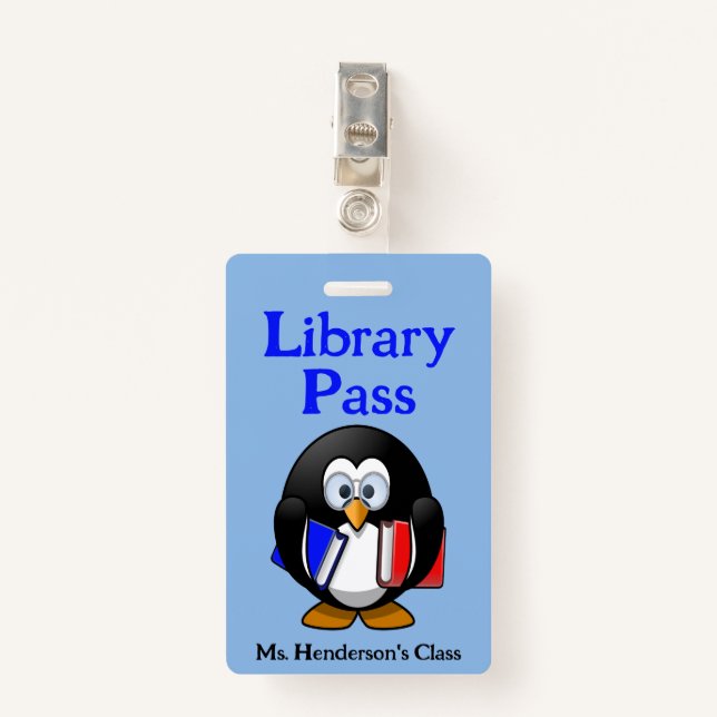 Teachers School Library Hall Pass Badge ID Badge (Front with Clip)