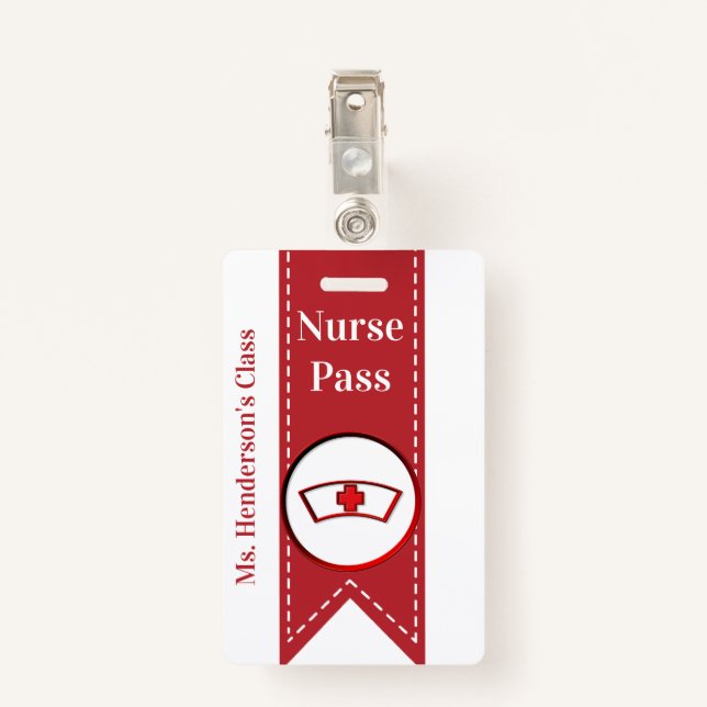 Teachers School Nurse Hall Pass Badge ID Badge (Back with Clip)
