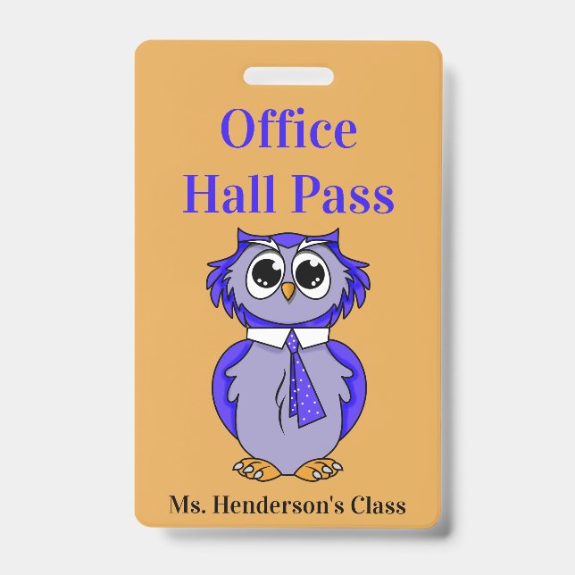 Teachers School Office Hall Pass Badge ID Badge (Front)
