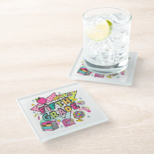 Teachers Students Retro 90s Back To School Glass Coaster
