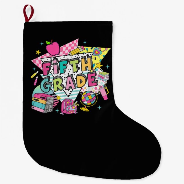 Teachers Students Retro 90s Back To School Large Christmas Stocking (Front)