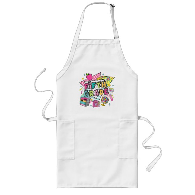 Teachers Students Retro 90s Back To School Long Apron (Front)