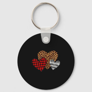 Teachers Valentines 3 Hearts Buffalo Plaid Leopard Key Ring